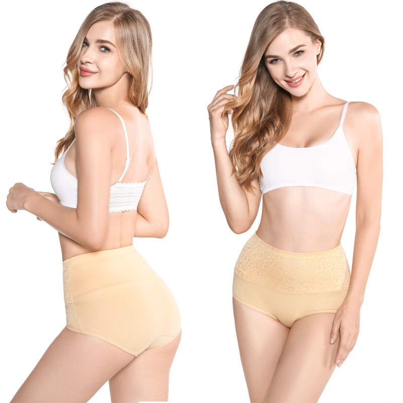 Kinyanco High Waist Tummy Control Panties for Women, Cotton Underwear No Muffin Top Shapewear Brief Panties (5-Pack Light Color, X-Large) - Image 5